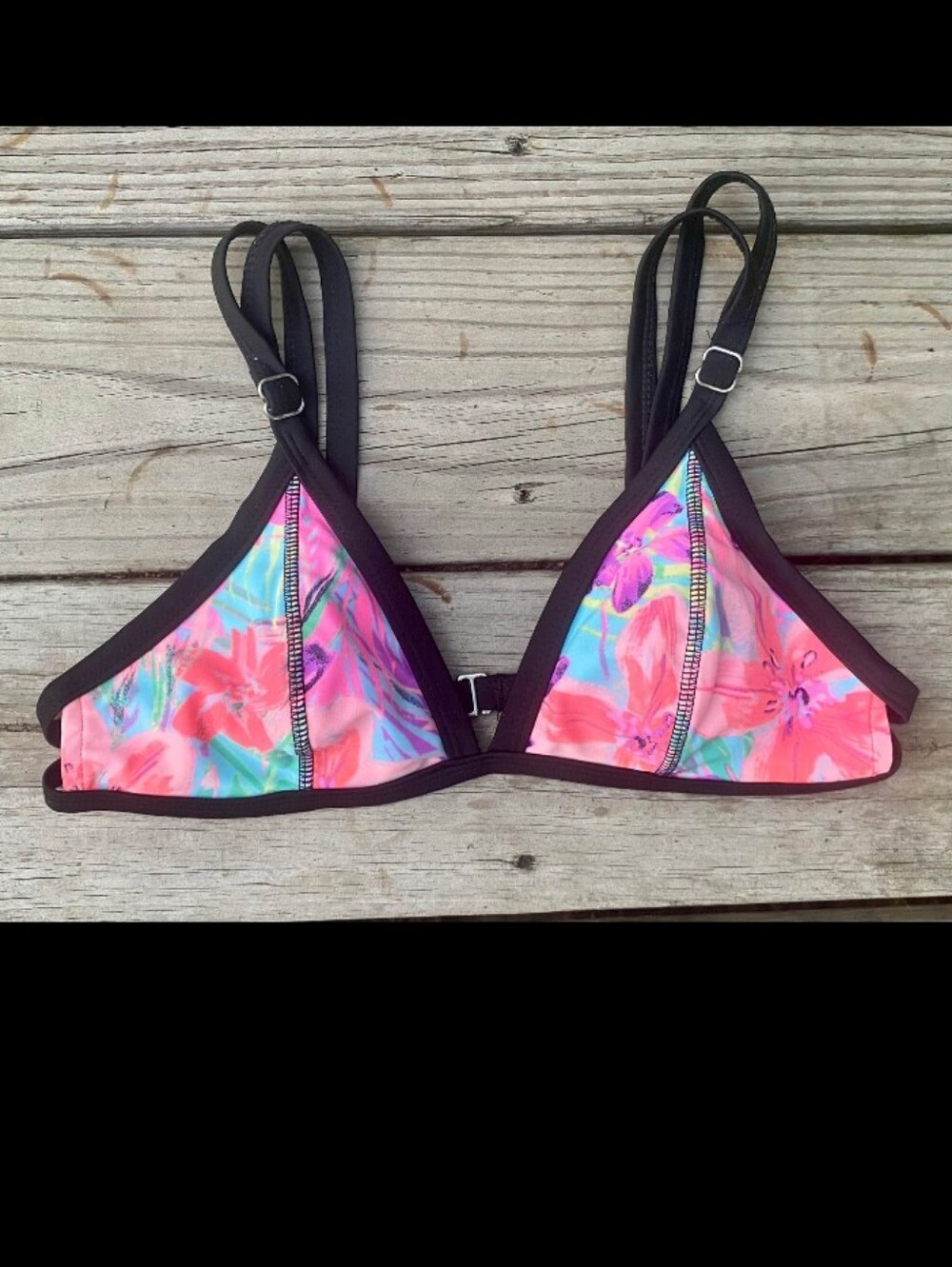 Xhilaration Neon Tropical Floral Bikini Top - Size Small